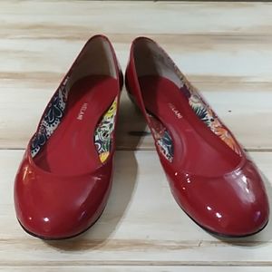 Real patent leather red slip on flats 7.5